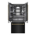 ZLINE Autograph Edition 36 in. 19.6 cu. ft. French Door Built-In Bottom Freezer Refrigerator with Water Dispenser and Ice Maker in Black Stainless Steel with Graphite Gray Interior and Champagne Bronze Helix Handles (GRBIVZ-BS36KCB)