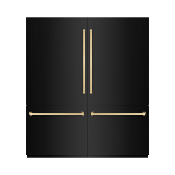 ZLINE Autograph Edition 72 in. 39.6 cu. ft. French Door Built-In Bottom Freezer Refrigerator with Water Dispensers and Ice Makers in Black Stainless Steel and Champagne Bronze Accents (RBITZ-BS-72-CB)