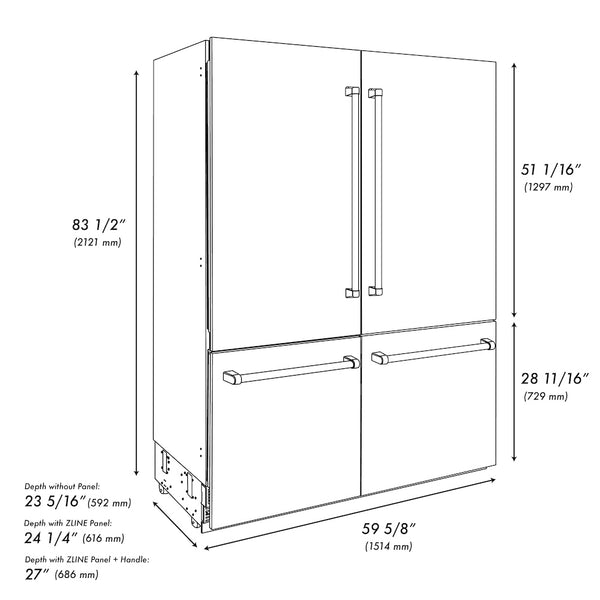 ZLINE 60 in. 32.2 cu. ft. French Door Built-In Bottom Freezer Refrigerator with Water Dispensers and Ice Makers in Black Stainless Steel (RBIV-BS-60)