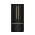 ZLINE Autograph Edition 36 in. 19.6 cu. ft. French Door Built-In Bottom Freezer Refrigerator with Water Dispenser and Ice Maker in Black Stainless Steel with Stainless Steel Interior and Polished Gold Accents (SRBIVZ-BS-36-G)