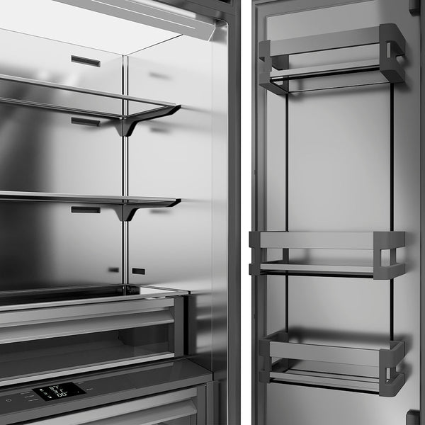 ZLINE Autograph Edition 36 in. 19.6 cu. ft. French Door Built-In Bottom Freezer Refrigerator with Water Dispenser and Ice Maker in Black Stainless Steel with Stainless Steel Interior and Champagne Bronze Helix Handles (SRBIVZ-BS36KCB)