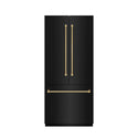 ZLINE Autograph Edition 36 in. 19.6 cu. ft. French Door Built-In Bottom Freezer Refrigerator with Water Dispenser and Ice Maker in Black Stainless Steel with Stainless Steel Interior and Polished Gold Helix Handles (SRBIVZ-BS36KG)