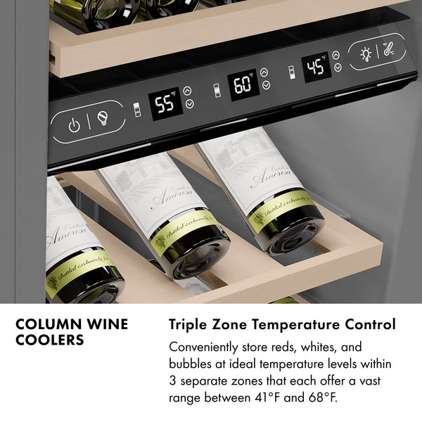 ZLINE 18 in. 9.0 cu. ft. Triple Zone 68 Bottle Left Hinge Column Wine Cooler in Satin Stainless Steel (RCWVL-SN-18)