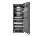 ZLINE Autograph Edition 30 in. 16.7 cu. ft. Column Refrigerator in Satin Stainless Steel with Graphite Gray Interior and Champagne Bronze Accents (RCRVZ-SN-30-CB) front, open.