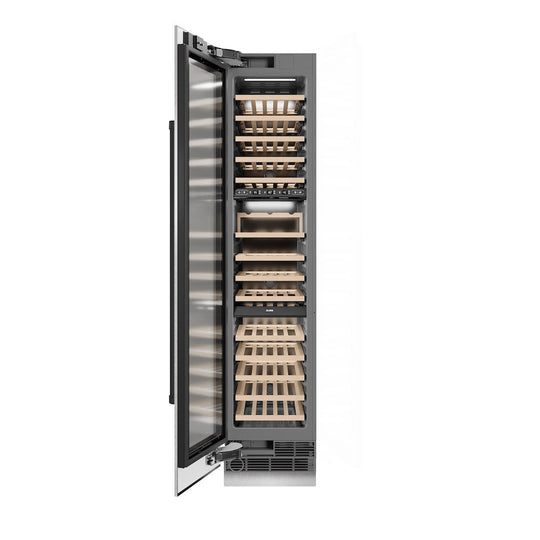 ZLINE Autograph Edition 18 in. 9.0 cu. ft. Triple Zone 68 Bottle Left Hinge Column Wine Cooler in Satin Stainless Steel with Matte Black Accents (RCWVLZ-SN-18-MB)