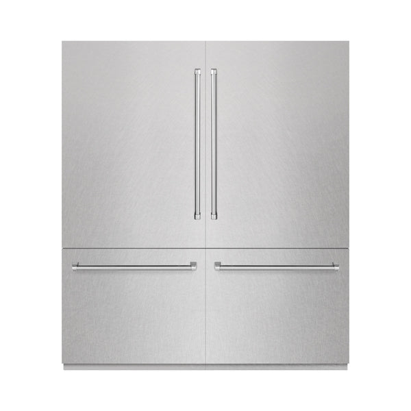 ZLINE 72 in. 39.6 cu. ft. French Door Built-In Bottom Freezer Refrigerator with Water Dispensers and Ice Makers in DuraSnow® Stainless Steel with Graphite Gray Interior (GRBIT-SN-72)