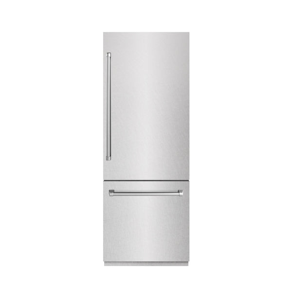 ZLINE 30 in. 16.1 cu. ft. Built-In Bottom Freezer Refrigerator with Water Dispenser and Ice Maker in DuraSnow® Stainless Steel with Graphite Gray Interior (GRBIV-SN-30)