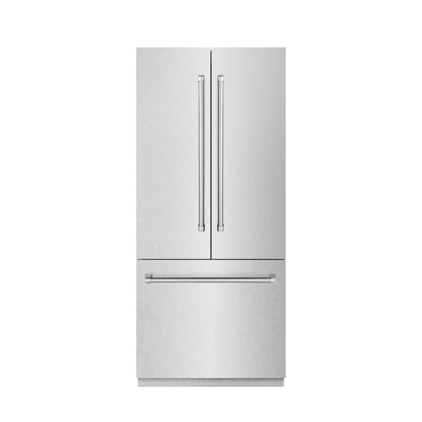 ZLINE 36 in. 19.6 cu. ft. French Door Built-In Bottom Freezer Refrigerator with Water Dispenser and Ice Maker in DuraSnow® Stainless Steel with Graphite Gray Interior (GRBIV-SN-36)