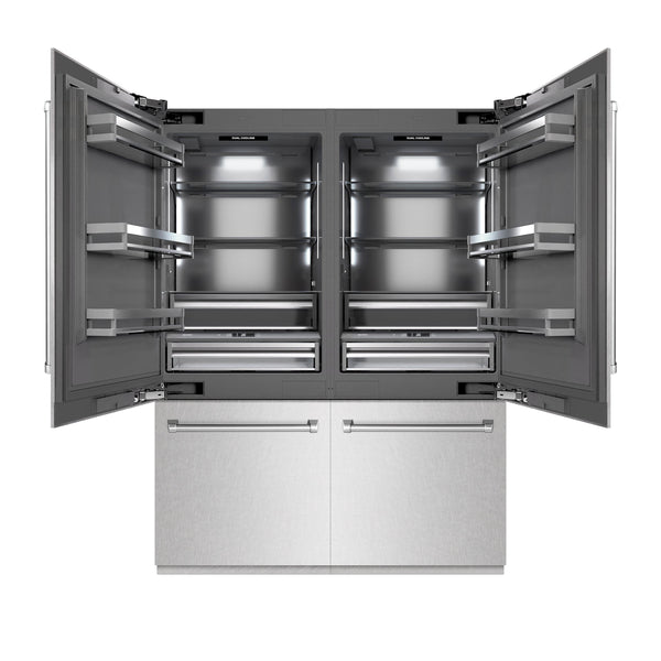 ZLINE 60 in. 32.2 cu. ft. French Door Built-In Bottom Freezer Refrigerator with Water Dispensers and Ice Makers in DuraSnow® Stainless Steel with Graphite Gray Interior (GRBIV-SN-60)