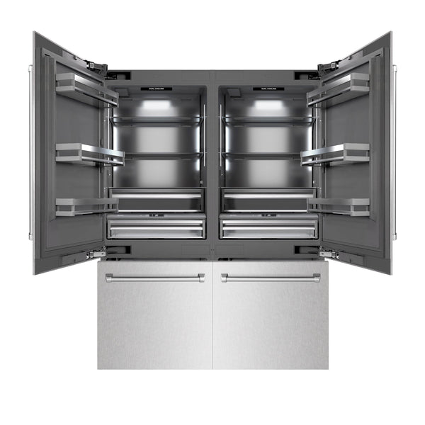 ZLINE 60 in. 32.2 cu. ft. French Door Built-In Bottom Freezer Refrigerator with Water Dispensers and Ice Makers in DuraSnow® Stainless Steel with Graphite Gray Interior (GRBIV-SN-60)
