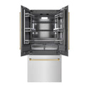 ZLINE Autograph Edition 36 in. 19.6 cu. ft. French Door Built-In Bottom Freezer Refrigerator with Water Dispenser and Ice Maker in DuraSnow® Stainless Steel with Graphite Gray Interior and Polished Gold Accents (GRBIVZ-SN-36-G)