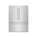 ZLINE Autograph Edition 60 in. 32.2 cu. ft. French Door Built-In Bottom Freezer Refrigerator with Water Dispenser and Ice Maker in DuraSnow® Stainless Steel with Graphite Gray Interior and Champagne Bronze Accents (GRBIVZ-SN-60-CB)