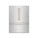 ZLINE Autograph Edition 60 in. 32.2 cu. ft. French Door Built-In Bottom Freezer Refrigerator with Water Dispenser and Ice Maker in DuraSnow® Stainless Steel with Graphite Gray Interior and Polished Gold Accents (GRBIVZ-SN-60-G)