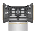 ZLINE Autograph Edition 60 in. 32.2 cu. ft. French Door Built-In Bottom Freezer Refrigerator with Water Dispenser and Ice Maker in DuraSnow® Stainless Steel with Graphite Gray Interior and Polished Gold Accents (GRBIVZ-SN-60-G)