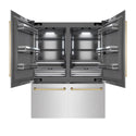 ZLINE Autograph Edition 60 in. 32.2 cu. ft. French Door Built-In Bottom Freezer Refrigerator with Water Dispenser and Ice Maker in DuraSnow® Stainless Steel with Graphite Gray Interior and Polished Gold Accents (GRBIVZ-SN-60-G)