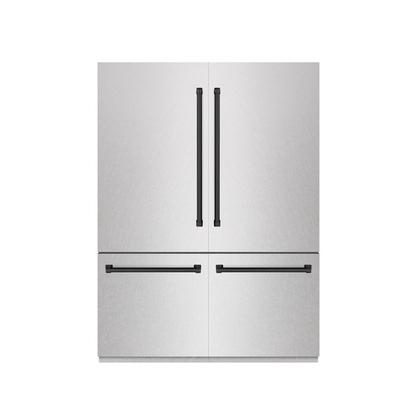 ZLINE Autograph Edition 60 in. 32.2 cu. ft. French Door Built-In Bottom Freezer Refrigerator with Water Dispenser and Ice Maker in DuraSnow® Stainless Steel with Graphite Gray Interior and Matte Black Accents (GRBIVZ-SN-60-MB)
