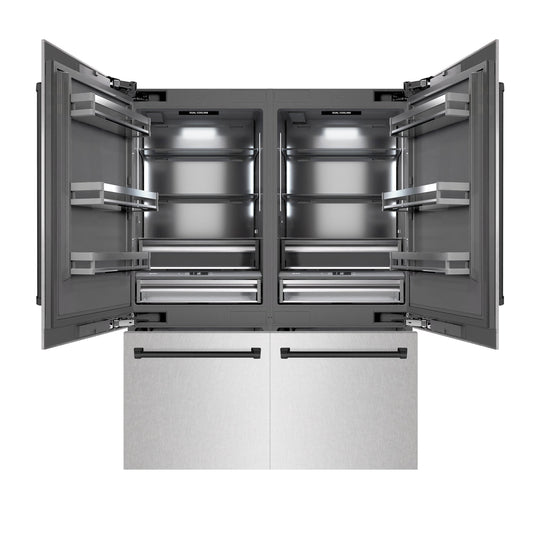 ZLINE Autograph Edition 60 in. 32.2 cu. ft. French Door Built-In Bottom Freezer Refrigerator with Water Dispenser and Ice Maker in Satin Stainless Steel with Graphite Gray Interior and Matte Black Accents (GRBIVZ-SN-60-MB)