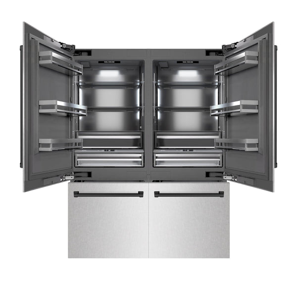 ZLINE Autograph Edition 60 in. 32.2 cu. ft. French Door Built-In Bottom Freezer Refrigerator with Water Dispenser and Ice Maker in DuraSnow® Stainless Steel with Graphite Gray Interior and Matte Black Accents (GRBIVZ-SN-60-MB)