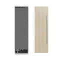 ZLINE 24 in. 12.4 cu. ft. Panel Ready Column Freezer with Graphite Gray Interior (RBCFV-24) front, next to custom panels and handles.
