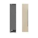 ZLINE 18 in. 8.6 cu. ft. Panel Ready Left Hinge Column Freezer with Graphite Gray Interior (RBCFVL-18) front, next to custom panels and handles.