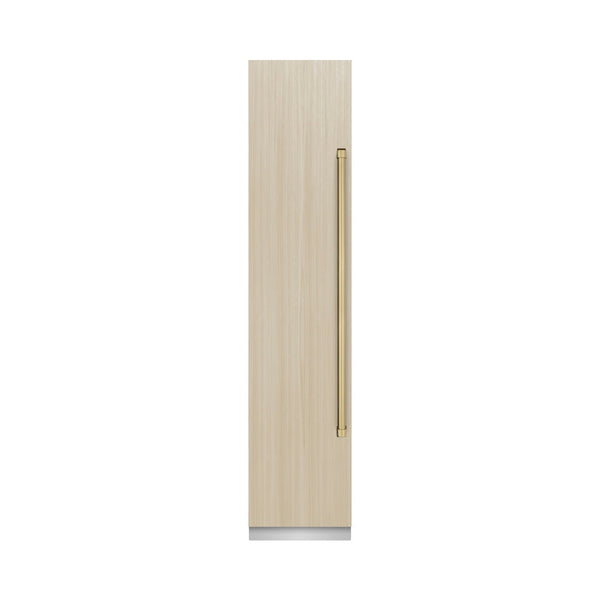 ZLINE Autograph Edition 18 in. 8.6 cu. ft. Panel Ready Left Hinge Column Freezer with Graphite Gray Interior and Champagne Bronze Accents (RBCFVLZ-18-CB) front, closed, with custom panel.