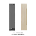 ZLINE Autograph Edition 18 in. 8.6 cu. ft. Panel Ready Left Hinge Column Freezer with Graphite Gray Interior and Champagne Bronze Accents (RBCFVLZ-18-CB) front, next to custom panel and handle. Text: Panel not included. Left hinge orientation.