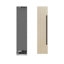 ZLINE Autograph Edition 18 in. 8.6 cu. ft. Panel Ready Left Hinge Column Freezer with Graphite Gray Interior and Matte Black Accents (RBCFVLZ-18-MB) front, next to custom panels and handles.