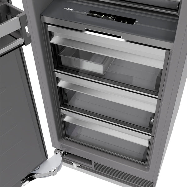 ZLINE 18 in. 8.6 cu. ft. Panel Ready Right Hinge Column Freezer with Graphite Gray Interior (RBCFVR-18) close-up detail, drawers.