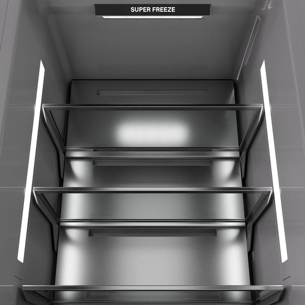 ZLINE 18 in. 8.6 cu. ft. Panel Ready Right Hinge Column Freezer with Graphite Gray Interior (RBCFVR-18) close-up detail, interior lighting.