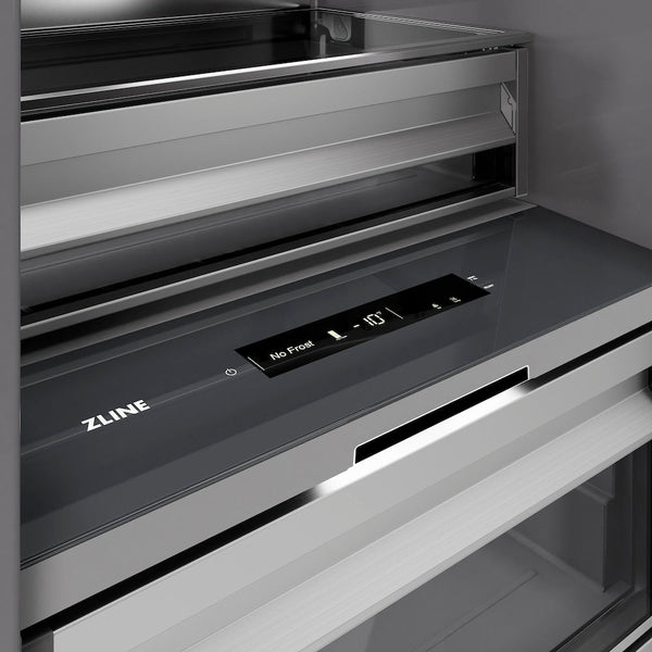 ZLINE 18 in. 8.6 cu. ft. Panel Ready Right Hinge Column Freezer with Graphite Gray Interior (RBCFVR-18) close-up detail, interior touch control panel.