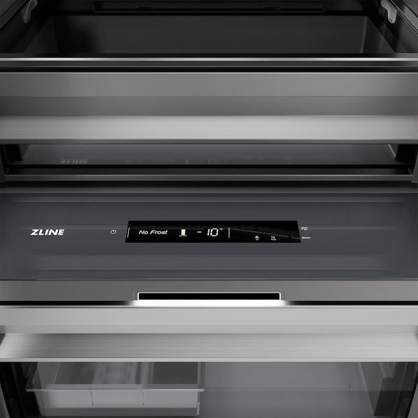 ZLINE 18 in. 8.6 cu. ft. Panel Ready Right Hinge Column Freezer with Graphite Gray Interior (RBCFVR-18) close-up detail, interior touch control panel.