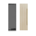 ZLINE Autograph Edition 24 in. 12.4 cu. ft. Panel Ready Column Freezer with Graphite Gray Interior and Polished Gold Accents (RBCFVZ-24-G) front, next to custom panels and handles.