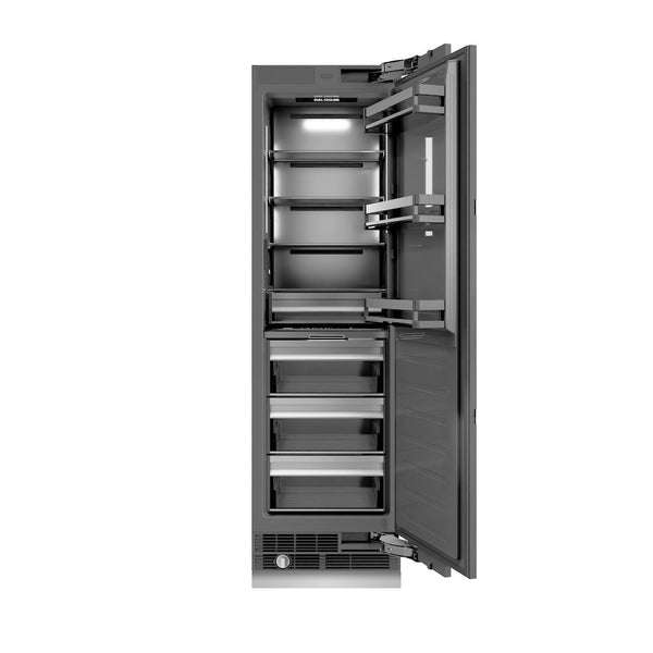 ZLINE 24 in. 12.5 cu. ft. Panel Ready Column Refrigerator with Graphite Gray Interior (RBCRV-24) front, open.