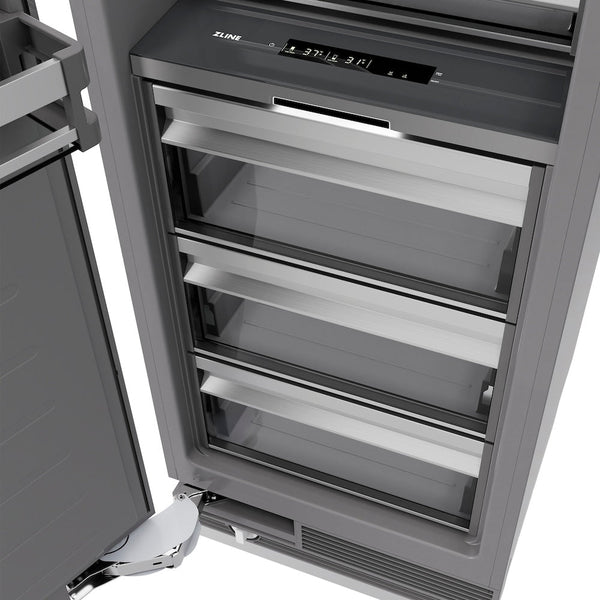 ZLINE 30 in. 16.7 cu. ft. Panel Ready Column Refrigerator with Graphite Gray Interior (RBCRV-30) close-up detail, drawers.