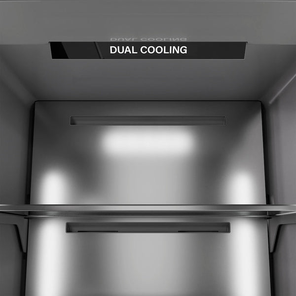 ZLINE 30 in. 16.7 cu. ft. Panel Ready Column Refrigerator with Graphite Gray Interior (RBCRV-30) close-up detail, dual cooling.