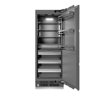 ZLINE 30 in. 16.7 cu. ft. Panel Ready Column Refrigerator with Graphite Gray Interior (RBCRV-30) front, open.