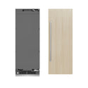 ZLINE 30 in. 16.7 cu. ft. Panel Ready Column Refrigerator with Graphite Gray Interior (RBCRV-30) front, closed, next to custom panel with handle attached.