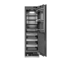 ZLINE Autograph Edition 24 in. 12.5 cu. ft. Panel Ready Column Refrigerator with Graphite Gray Interior and Polished Gold Accents (RBCRVZ-24-G) front, open.