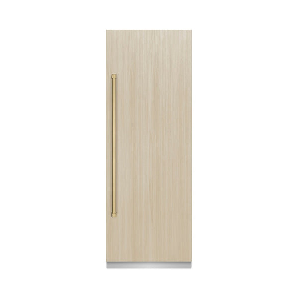 ZLINE Autograph Edition 30 in. 16.7 cu. ft. Panel Ready Column Refrigerator with Graphite Gray Interior and Champagne Bronze Accents (RBCRVZ-30-CB) front, closed, with custom panel.
