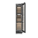 ZLINE 18 in. 9.0 cu. ft. Triple Zone 68 Bottle Panel Ready Right Hinge Column Wine Cooler (RBCWVR-18) front, open.