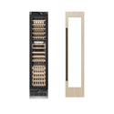 ZLINE Autograph Edition 18 in. 9.0 cu. ft. Triple Zone 68 Bottle Panel Ready Right Hinge Column Wine Cooler with Matte Black Accents (RBCWVRZ-18-MB) front, closed, next to custom panel with handle attached.