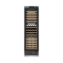ZLINE Autograph Edition 24 in. 12.4 cu. ft. Triple Zone 100 Bottle Panel Ready Column Wine Cooler with Polished Gold Accents (RBCWVZ-24-G) front, closed, with wine on racks.