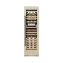 ZLINE Autograph Edition 24 in. 12.4 cu. ft. Triple Zone 100 Bottle Panel Ready Column Wine Cooler with Matte Black Accents (RBCWVZ-24-MB) front, closed, with custom panel.