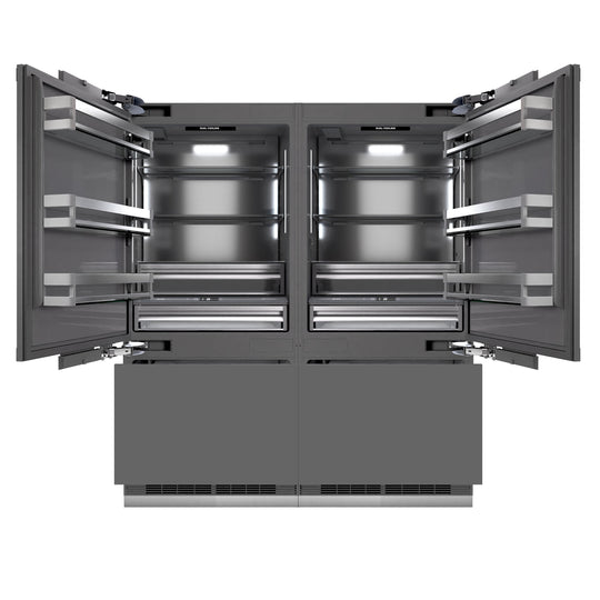 ZLINE Autograph Edition 72 in. 39.6 cu. ft. Panel Ready French Door Built-In Bottom Freezer Refrigerator with Water Dispensers and Ice Makers with Graphite Gray Interior and Polished Gold Accents (GRBITZ-72-G)