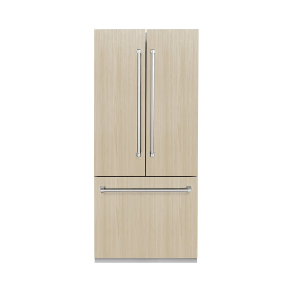 ZLINE 36 in. 19.6 cu. ft. Panel Ready French Door Built-In Bottom Freezer Refrigerator with Water Dispenser and Ice Maker with Graphite Gray Interior (GRBIV-36)