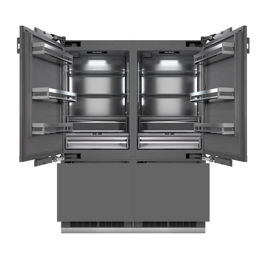 ZLINE 60 in. 32.2 cu. ft. Panel Ready French Door Built-In Bottom Freezer Refrigerator with Water Dispensers and Ice Makers with Graphite Gray Interior (GRBIV-60)