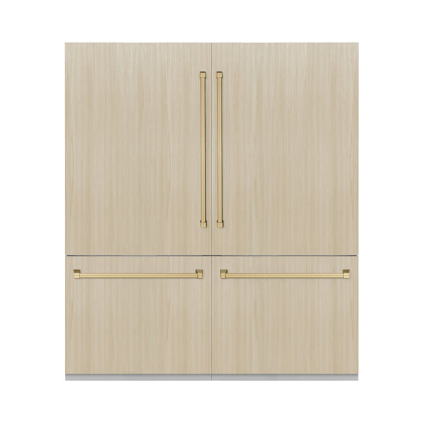 ZLINE Autograph Edition 72 in. 39.6 cu. ft. Panel Ready French Door Built-In Bottom Freezer Refrigerator with Water Dispensers and Ice Makers and Champagne Bronze Accents (RBITZ-72-CB)