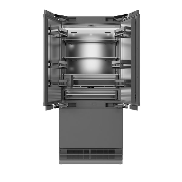 ZLINE 36 in. 19.6 cu. ft. Panel Ready French Door Built-In Bottom Freezer Refrigerator with Water Dispenser and Ice Maker with Stainless Steel Interior (SRBIV-36)