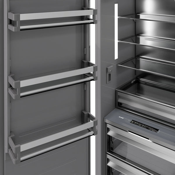 ZLINE Autograph Edition 24 in. 12.5 cu. ft. Column Refrigerator in Satin Stainless Steel with Graphite Gray Interior and Champagne Bronze Accents (RCRVZ-SN-24-CB)