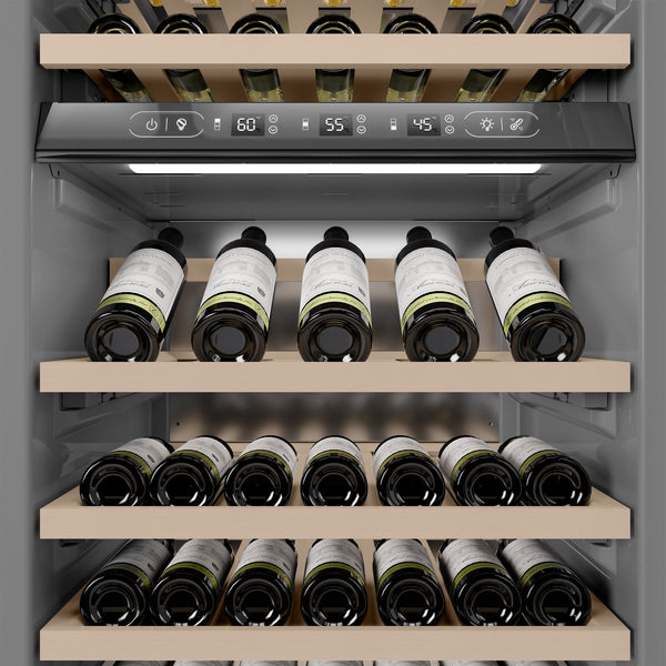ZLINE 24 in. 12.4 cu. ft. Triple Zone 100 Bottle Column Wine Cooler in Satin Stainless Steel (RCWV-SN-24)